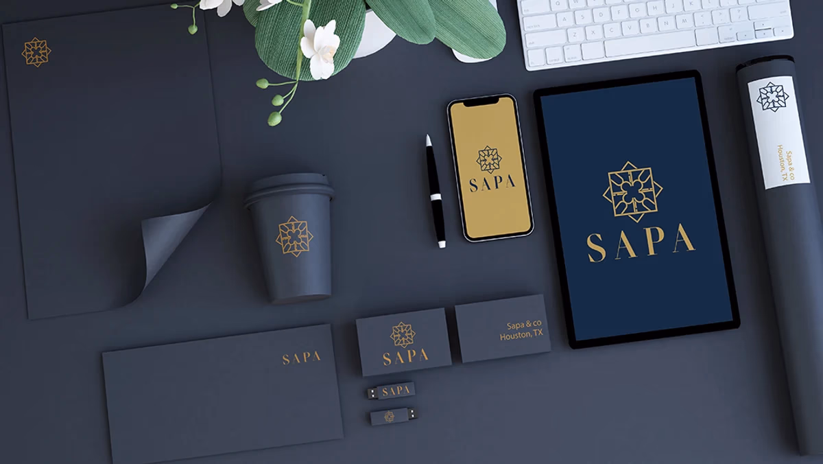 Sapa and Co full brand kit mockup showing identity collateral designed by Desque