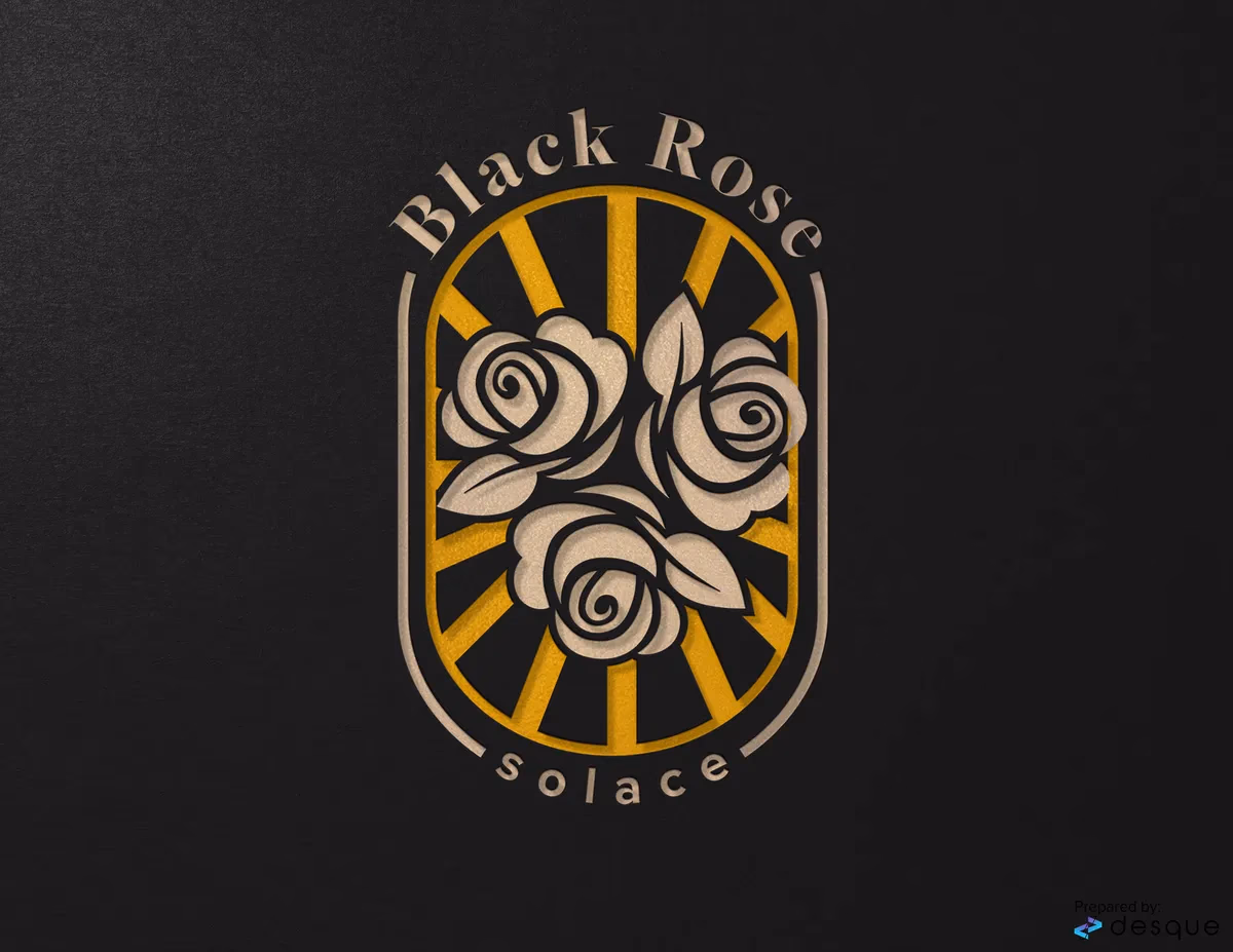 Black Rose Solace embossed collateral designed by Desque