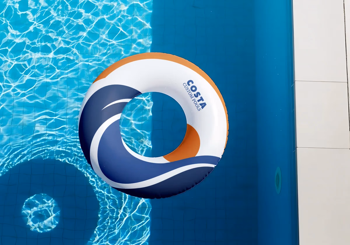 Costa Custom Pools branded pool floatie merchandise designed by Desque