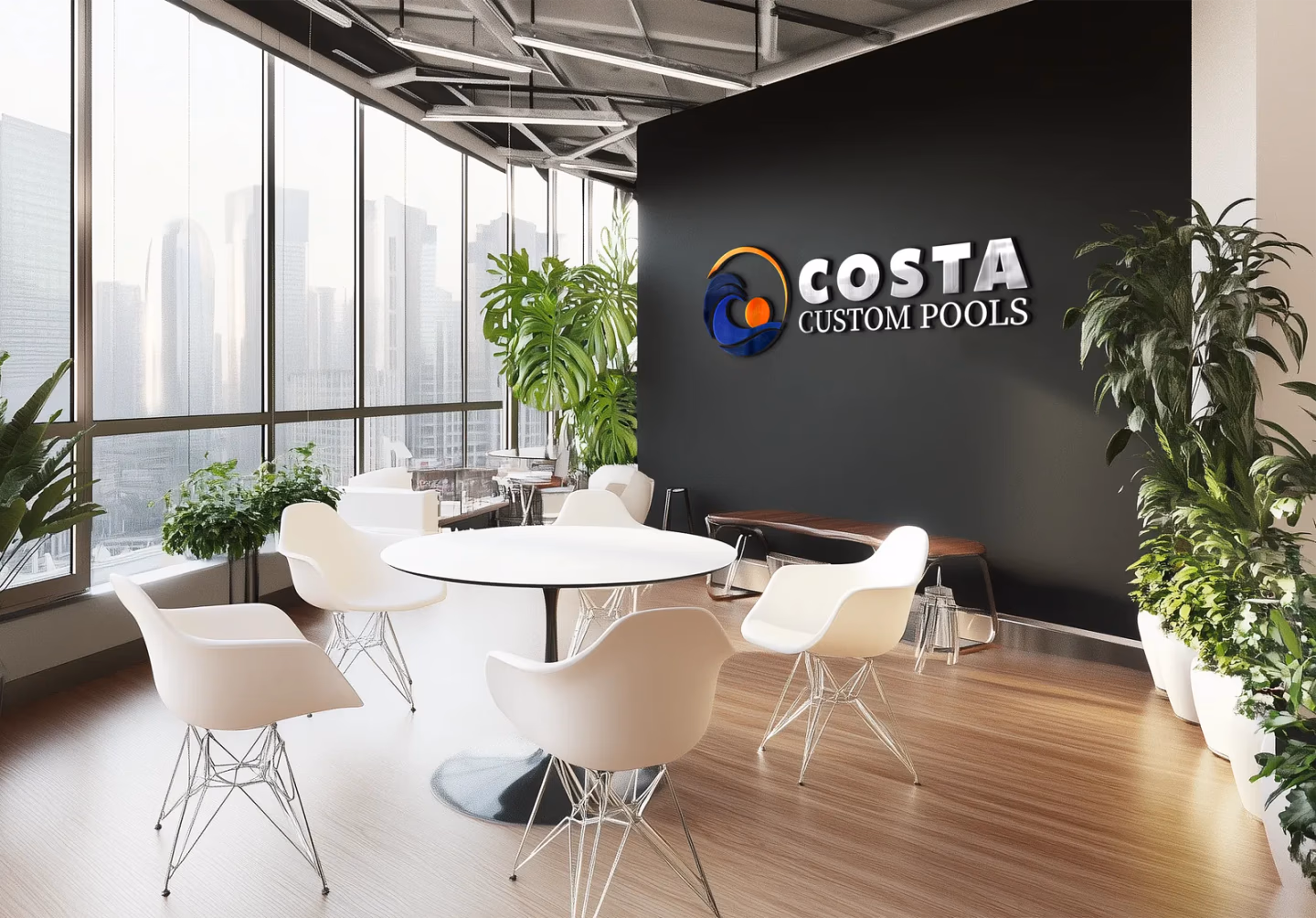 Costa Custom Pools branded office environment designed by Desque