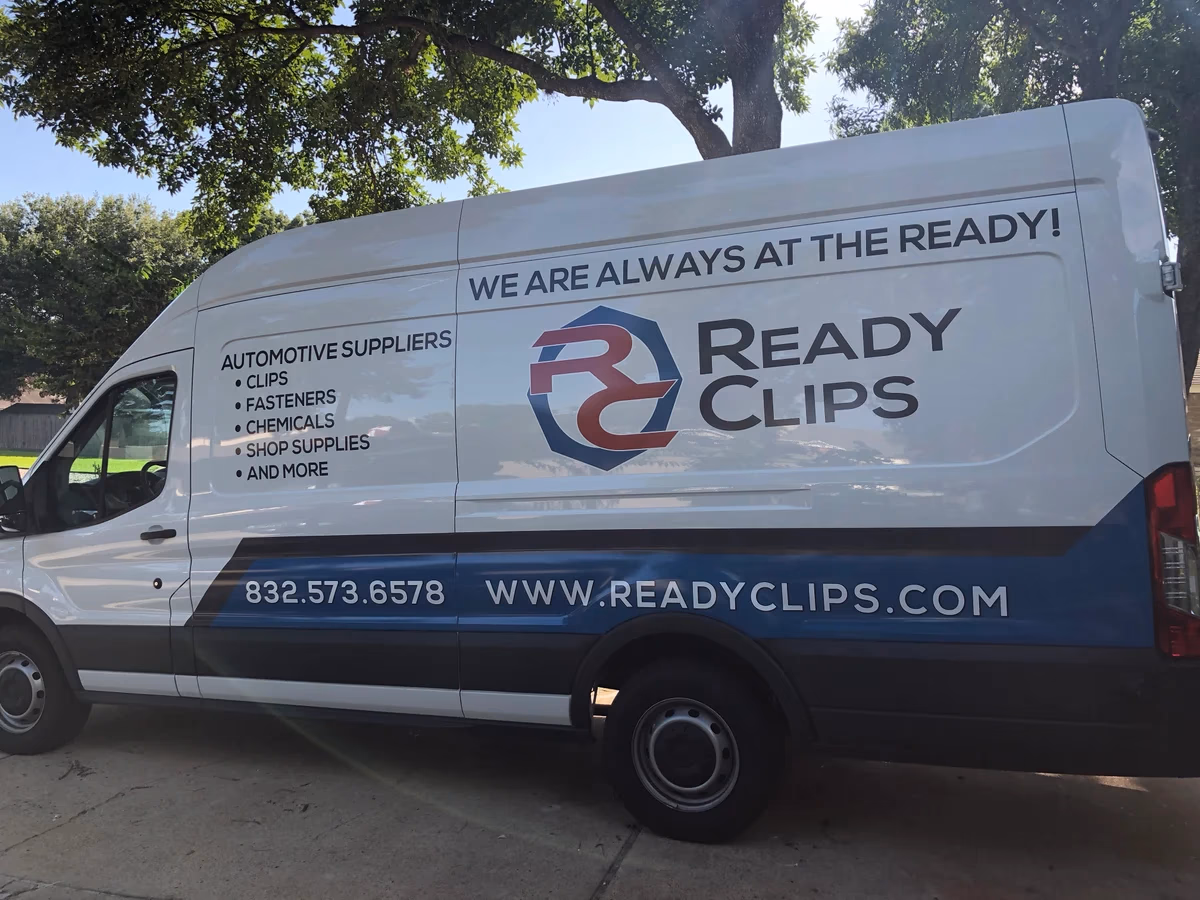 Ready Clips delivery van showing full-wrap branding designed by Desque
