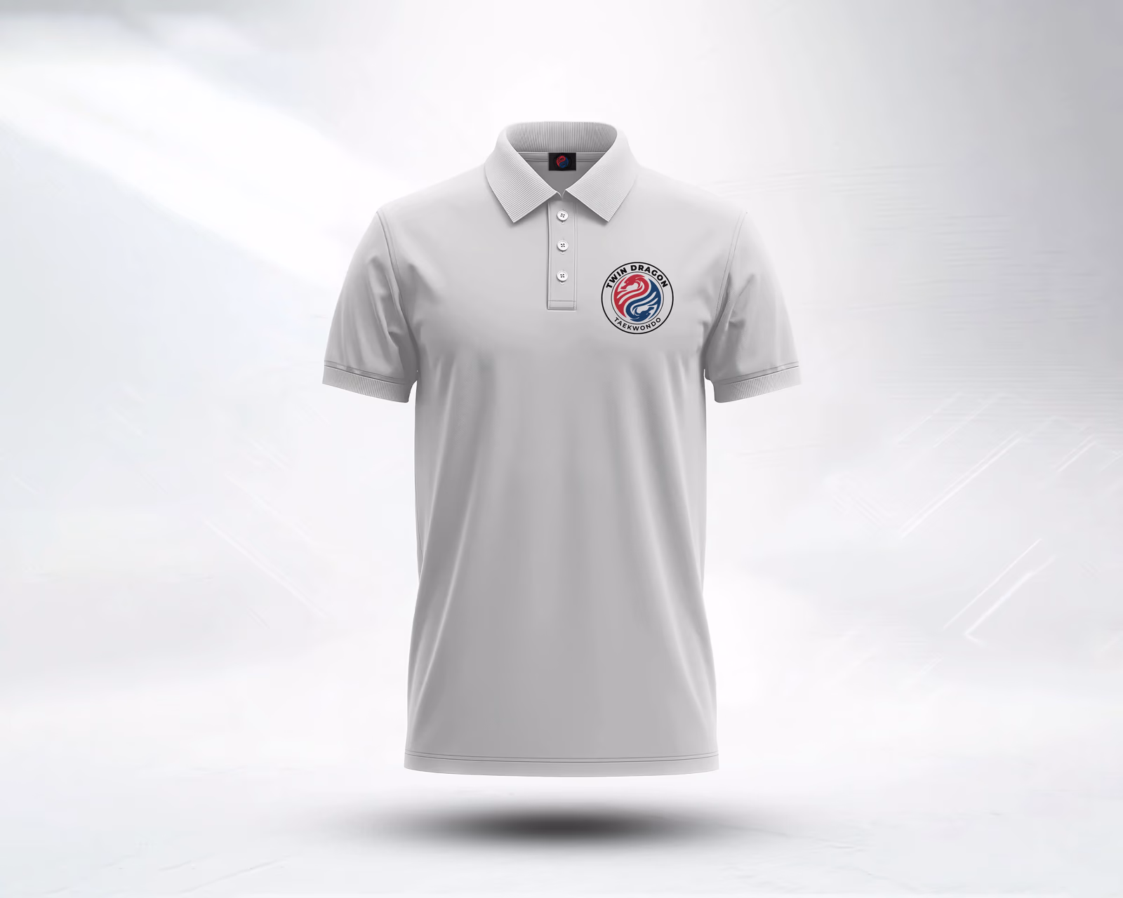 Twin Dragon Taekwondo branded polo shirt with embroidered logo designed by Desque