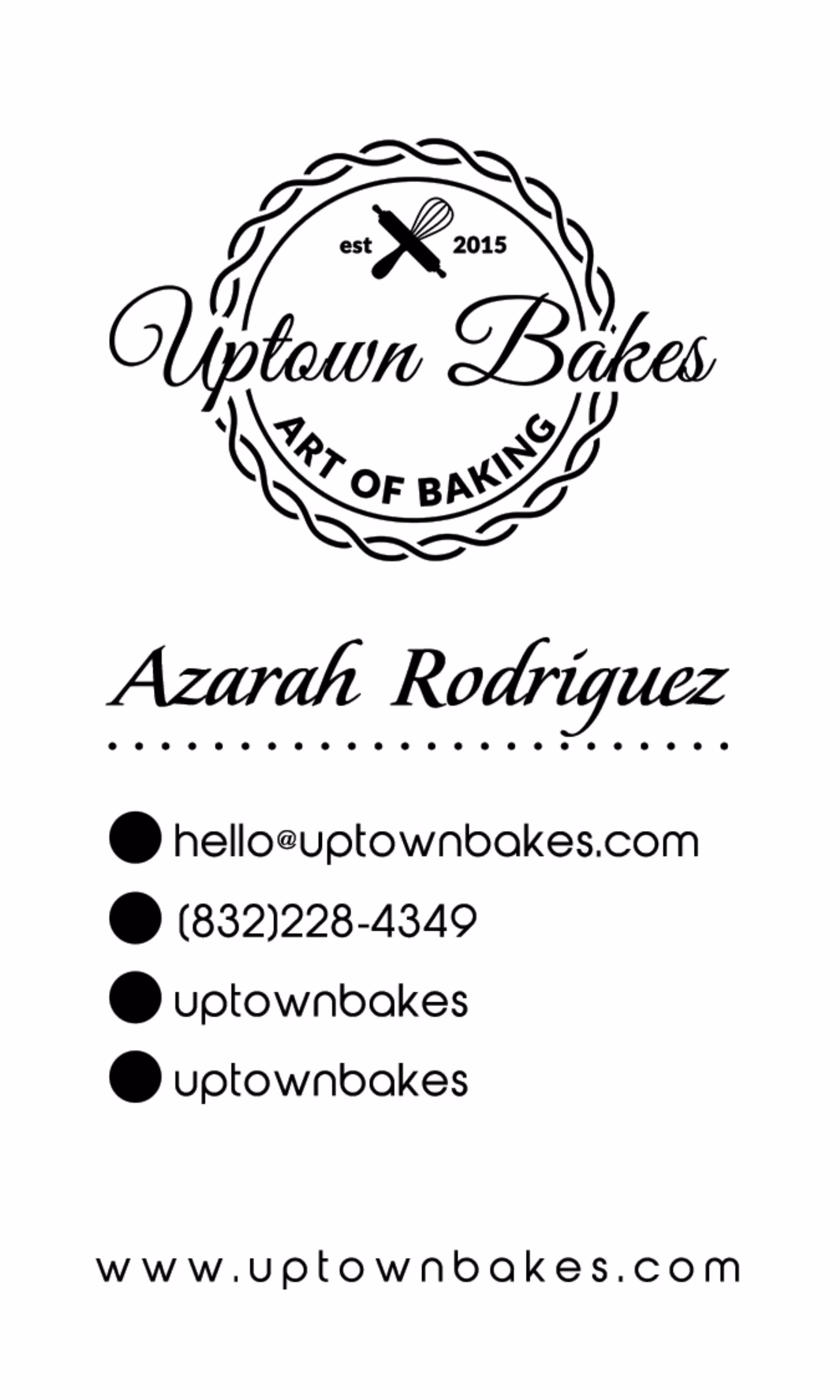 Uptown Bakes business card front with spot UV finish designed by Desque
