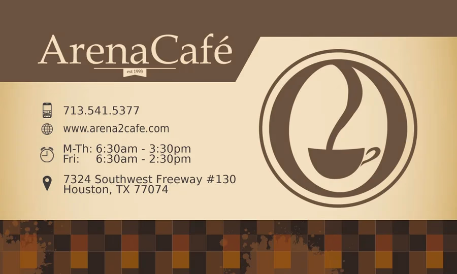 Arena Cafe business card front designed by Desque