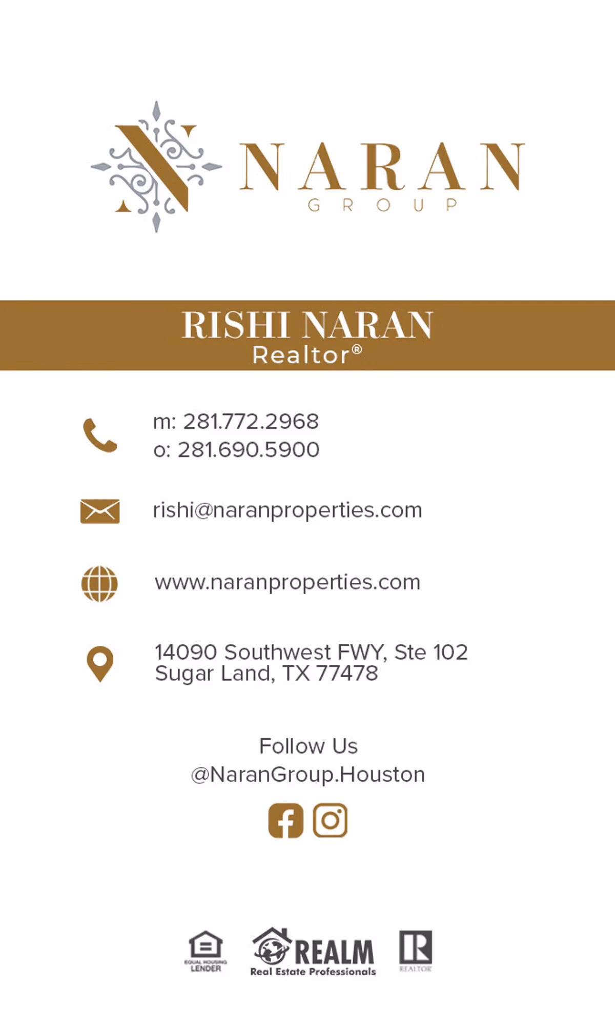 Rishi Naran business card front designed by Desque for Naran Group