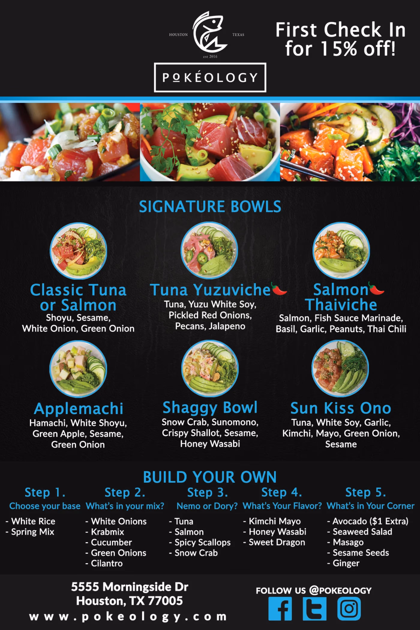 Pokeology menu flyer front designed by Desque