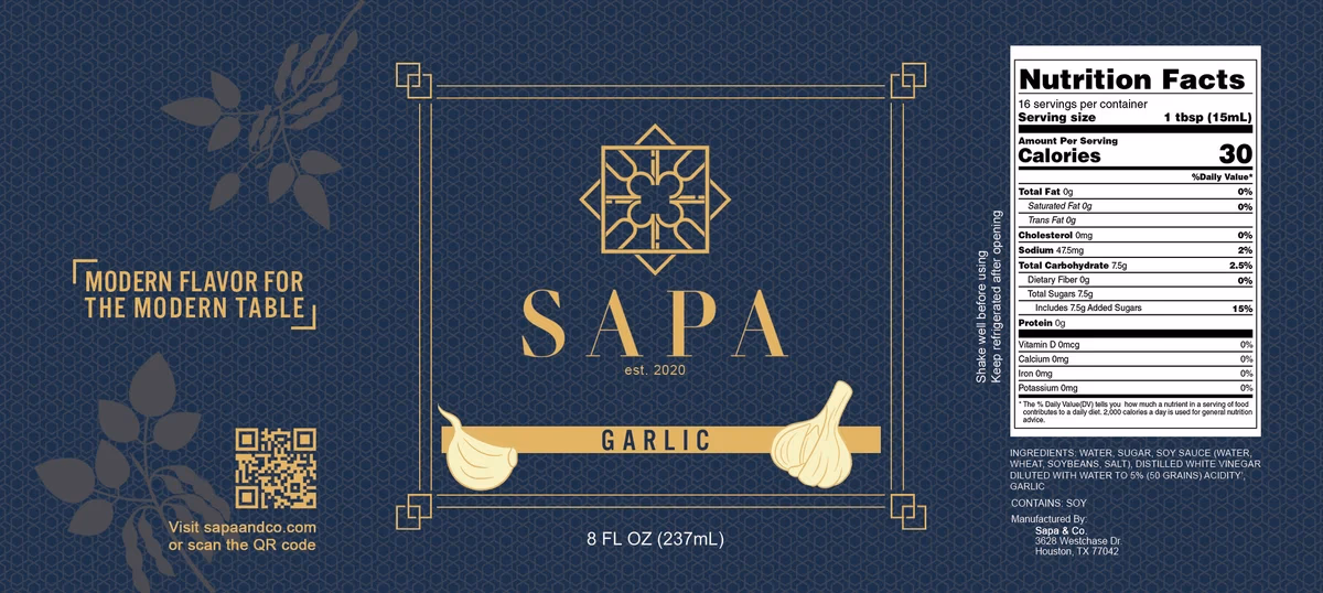 Sapa and Co garlic soy sauce bottle label designed by Desque
