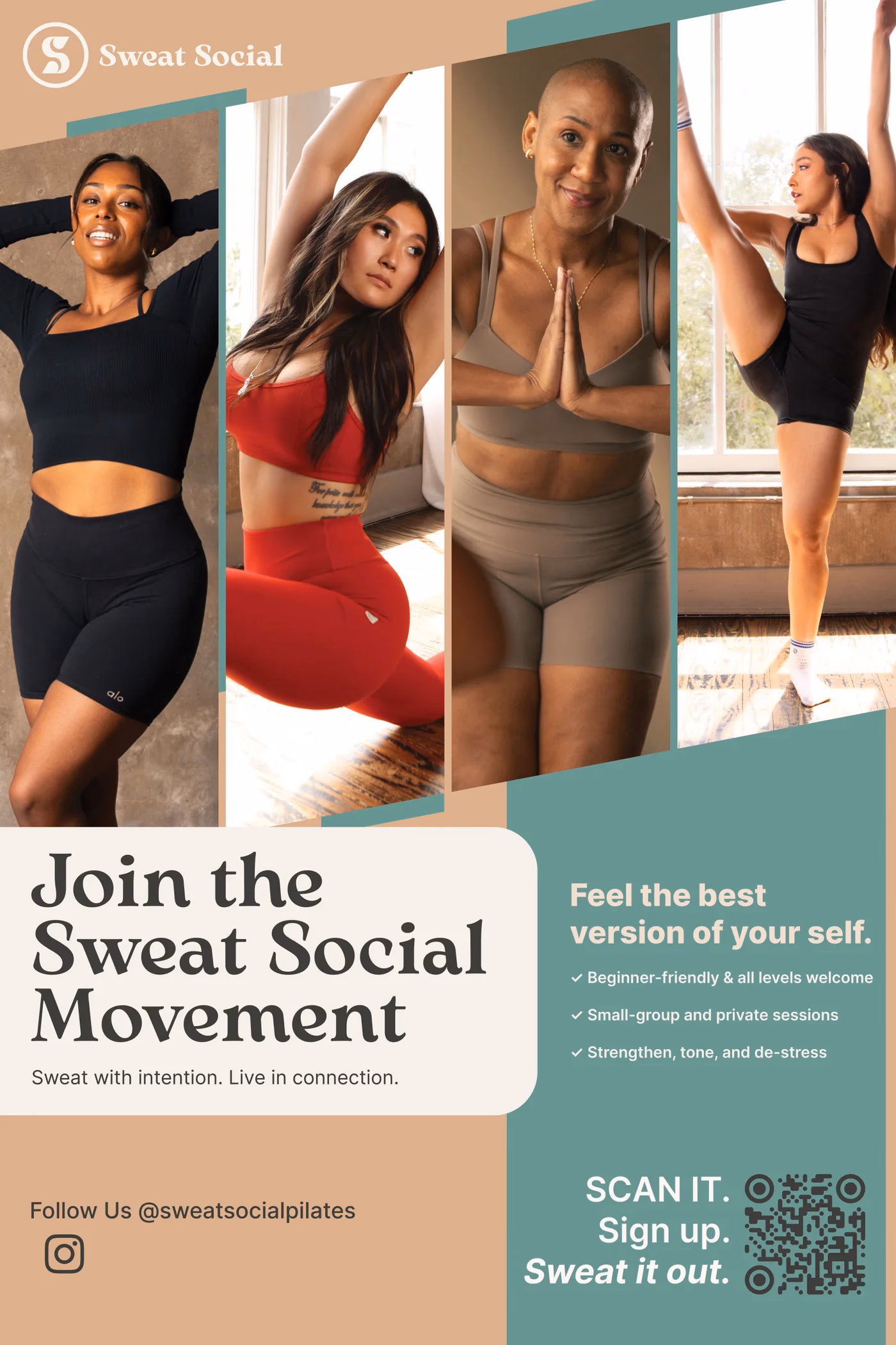 Sweat Social community recruitment event poster designed by Desque