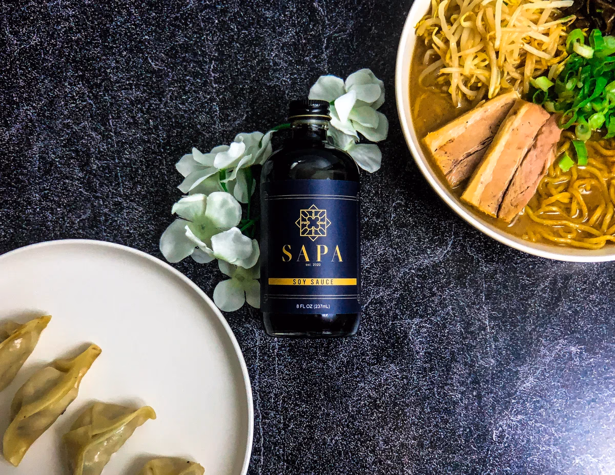 Sapa and Co soy sauce bottle hero product shot photographed for Desque