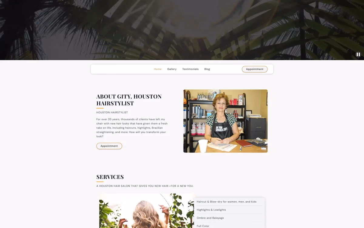 Hair By Gity website services section designed and built by Desque