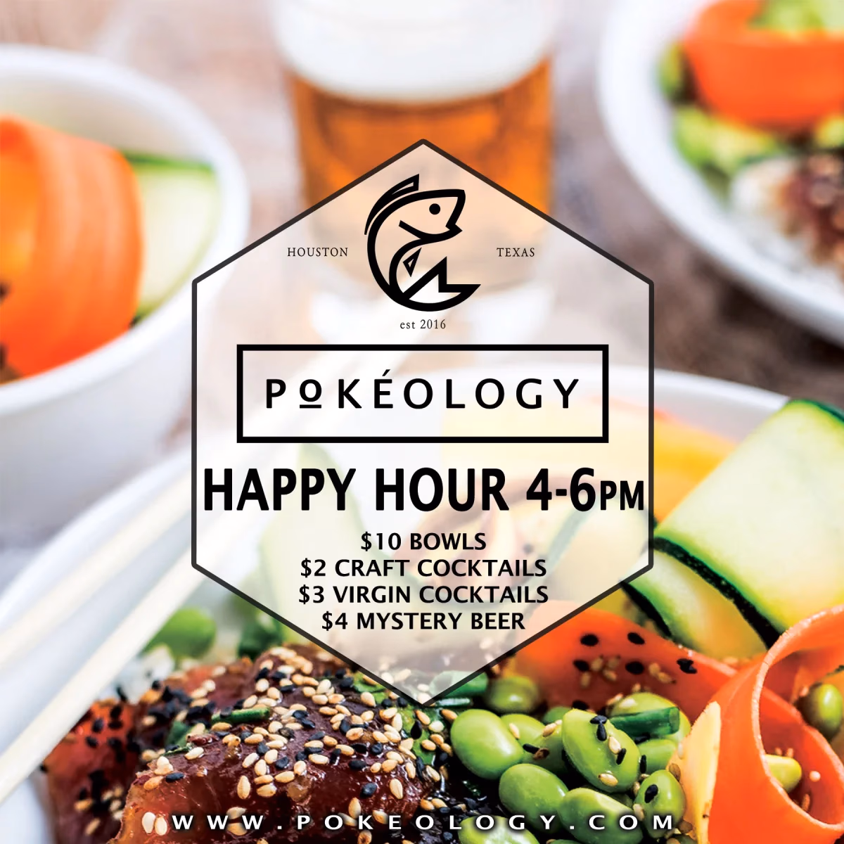 Pokeology Instagram happy hour promotion post designed by Desque