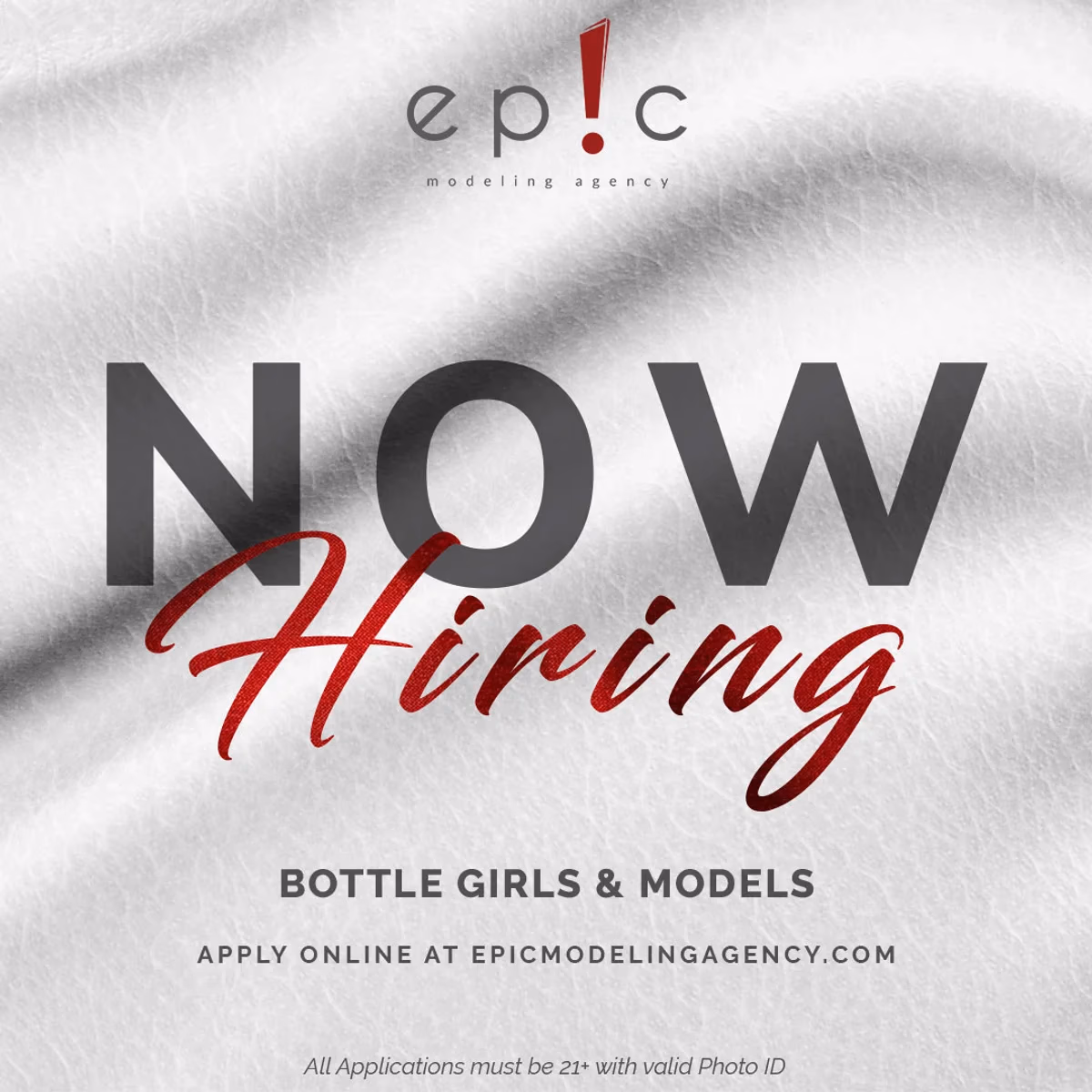 Epic Modeling Agency social media post for hiring promotional models designed by Desque
