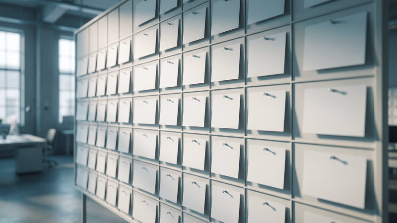 Wall calendar grid filled with blank white cards and small pins, representing a structured social media content calendar planning system