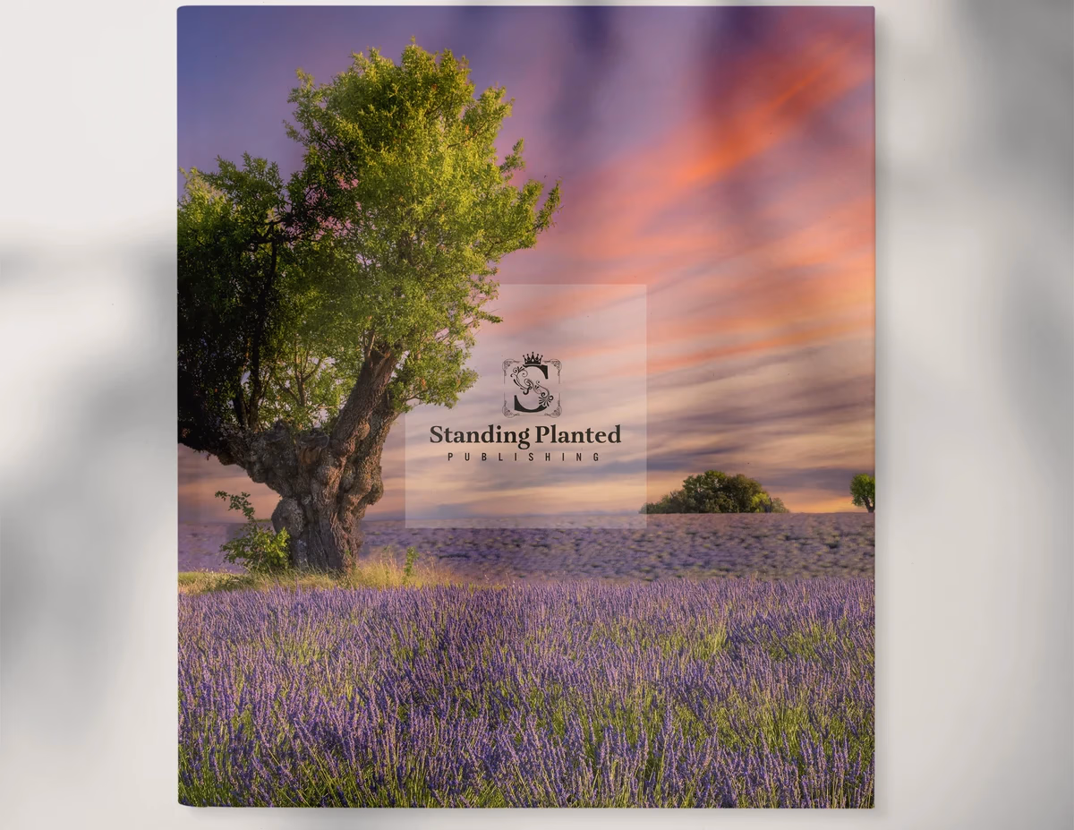Standing Planted Publishing hardcover book alternate view with brand identity designed by Desque