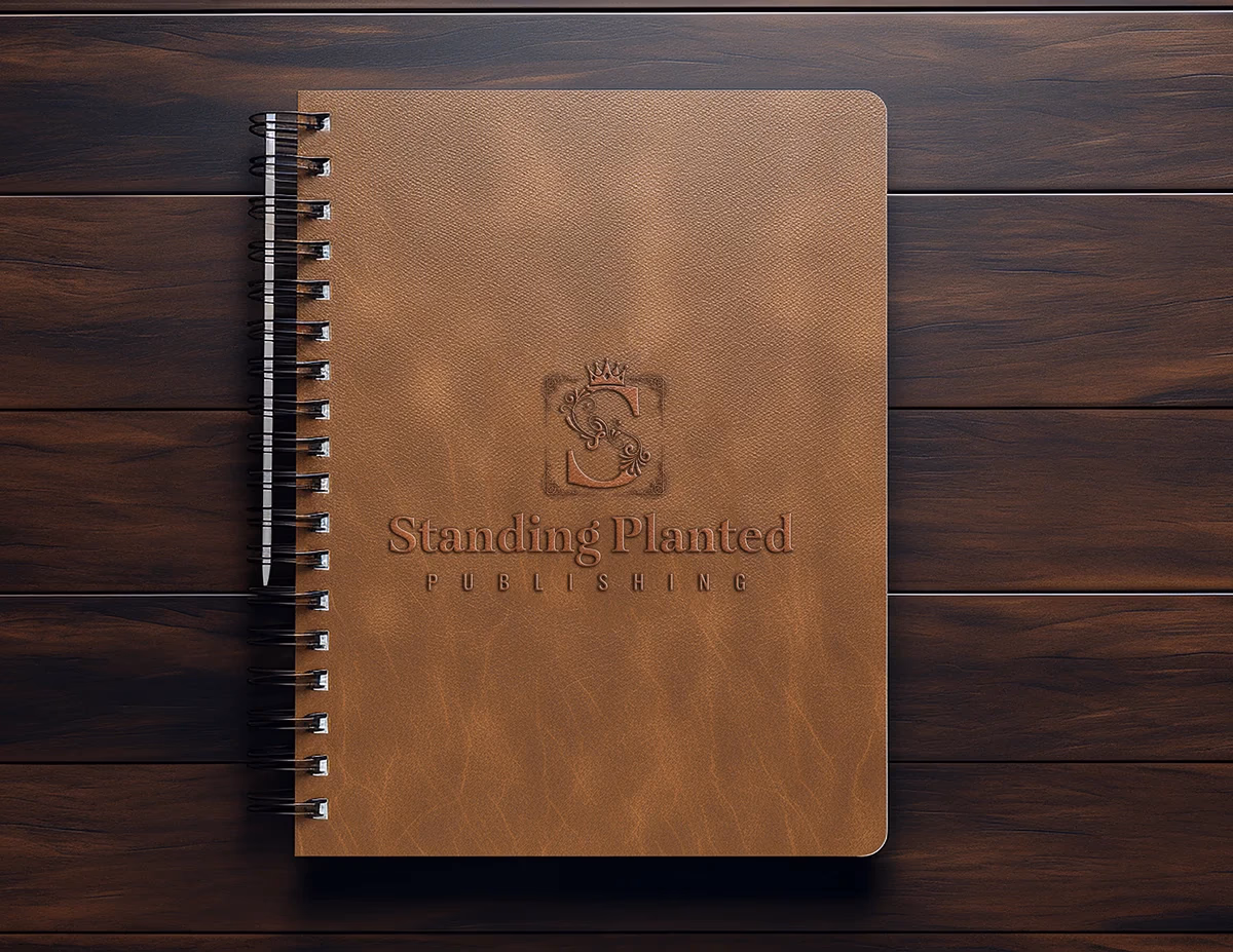 Standing Planted Publishing embossed leather cover with brand mark designed by Desque