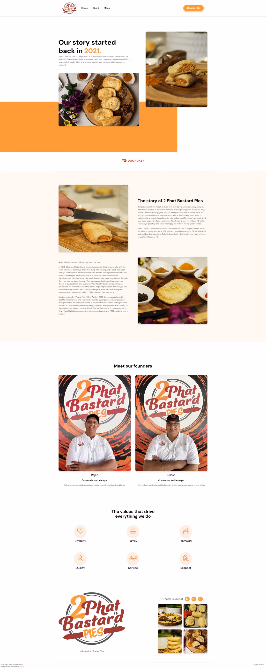 2 Phat Bastard Pies about page designed by Desque on Webflow