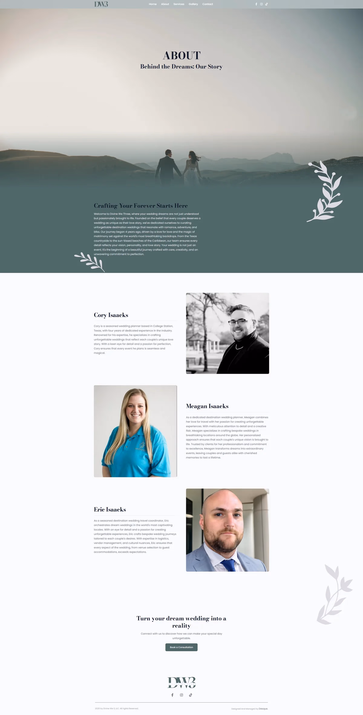 Divine We Three about page designed by Desque