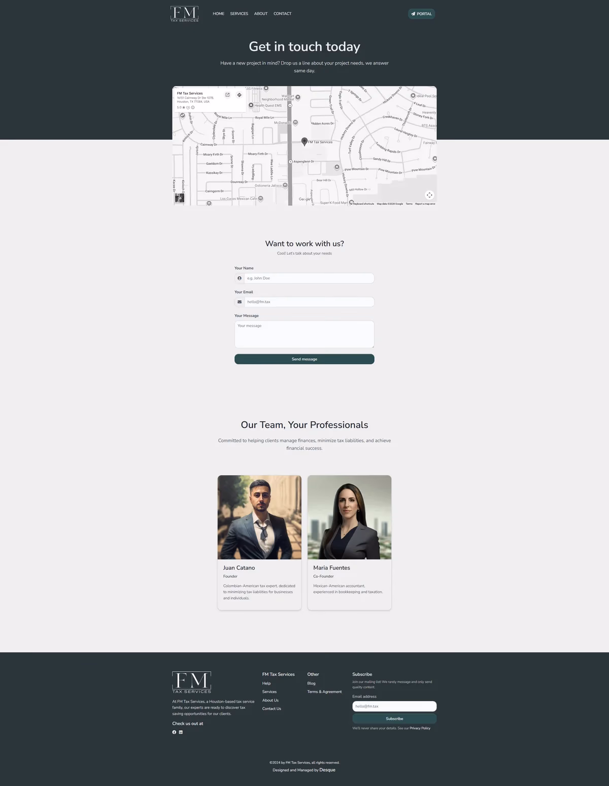 FM Tax Services contact page designed by Desque