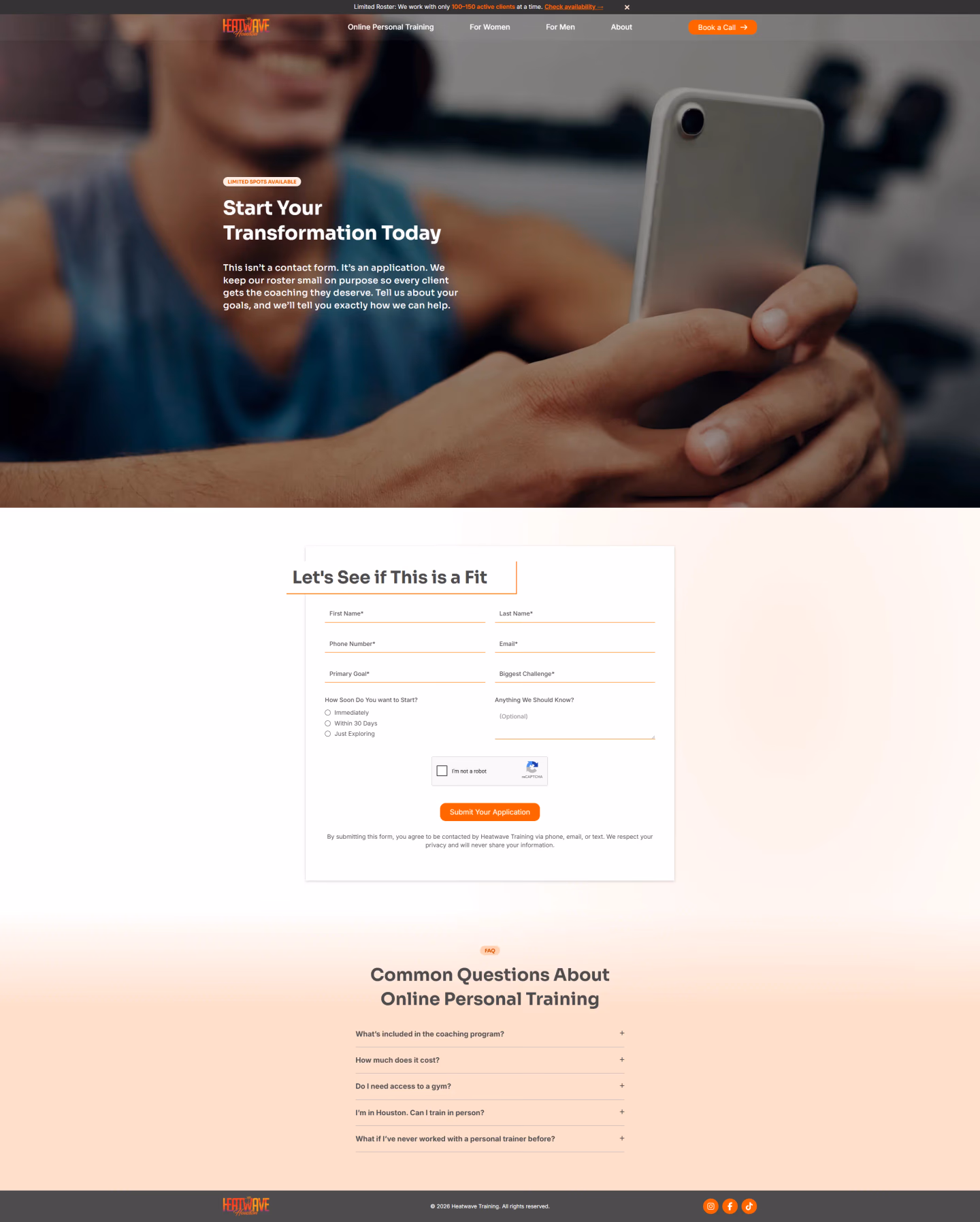 Heatwave Houston contact and booking page designed by Desque