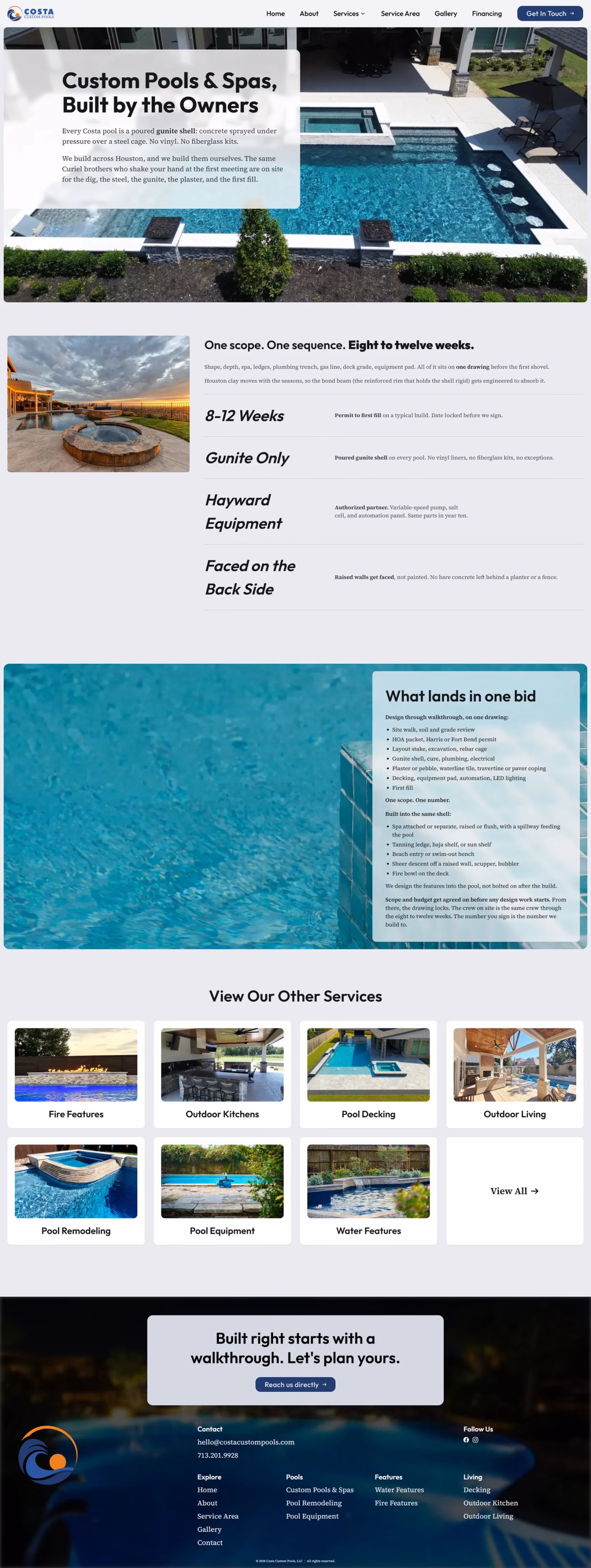 Costa Custom Pools custom pools and spas service page designed by Desque
