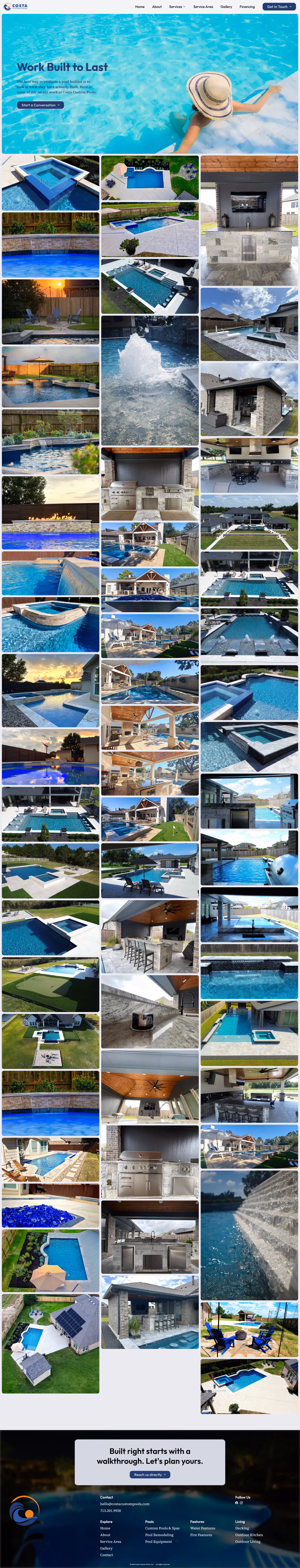 Costa Custom Pools project gallery page designed by Desque