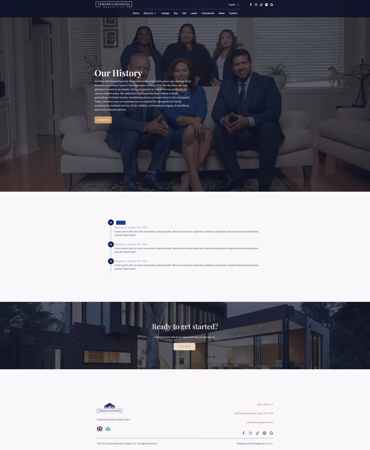 Veronica Mendoza Realty history page designed by Desque