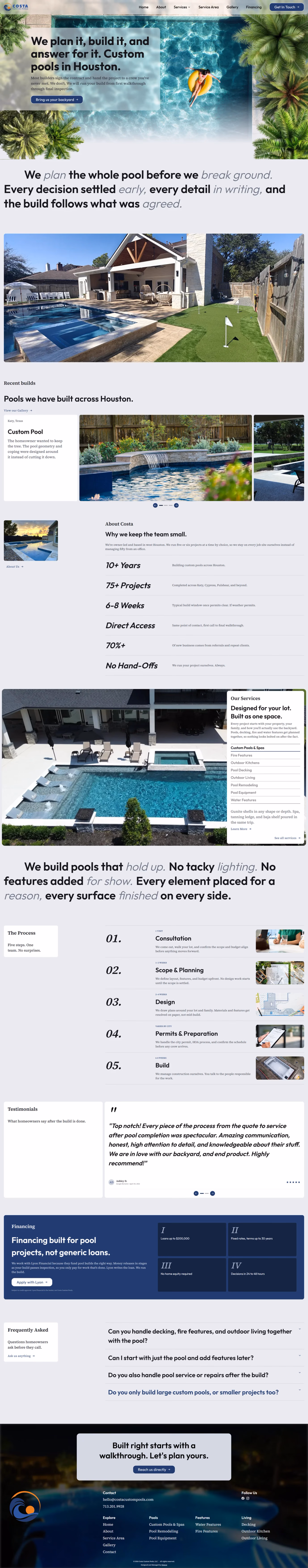 Costa Custom Pools homepage designed by Desque