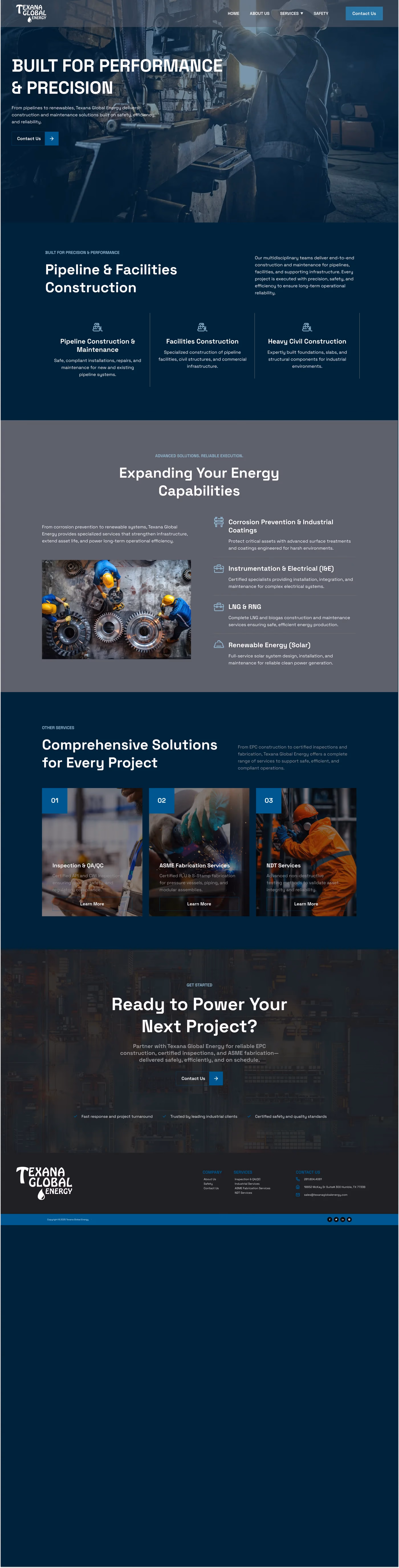 Texana Global Energy industrial services page designed by Desque