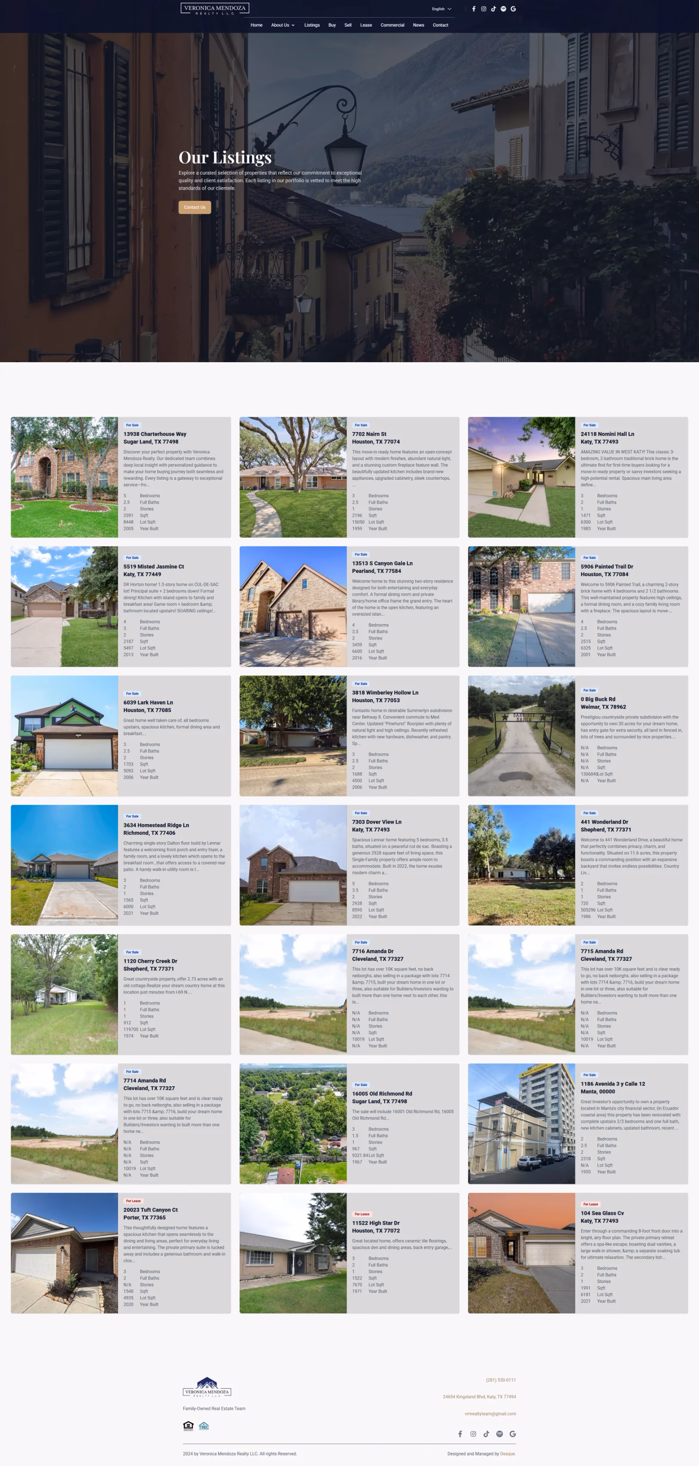 Veronica Mendoza Realty listings page designed by Desque