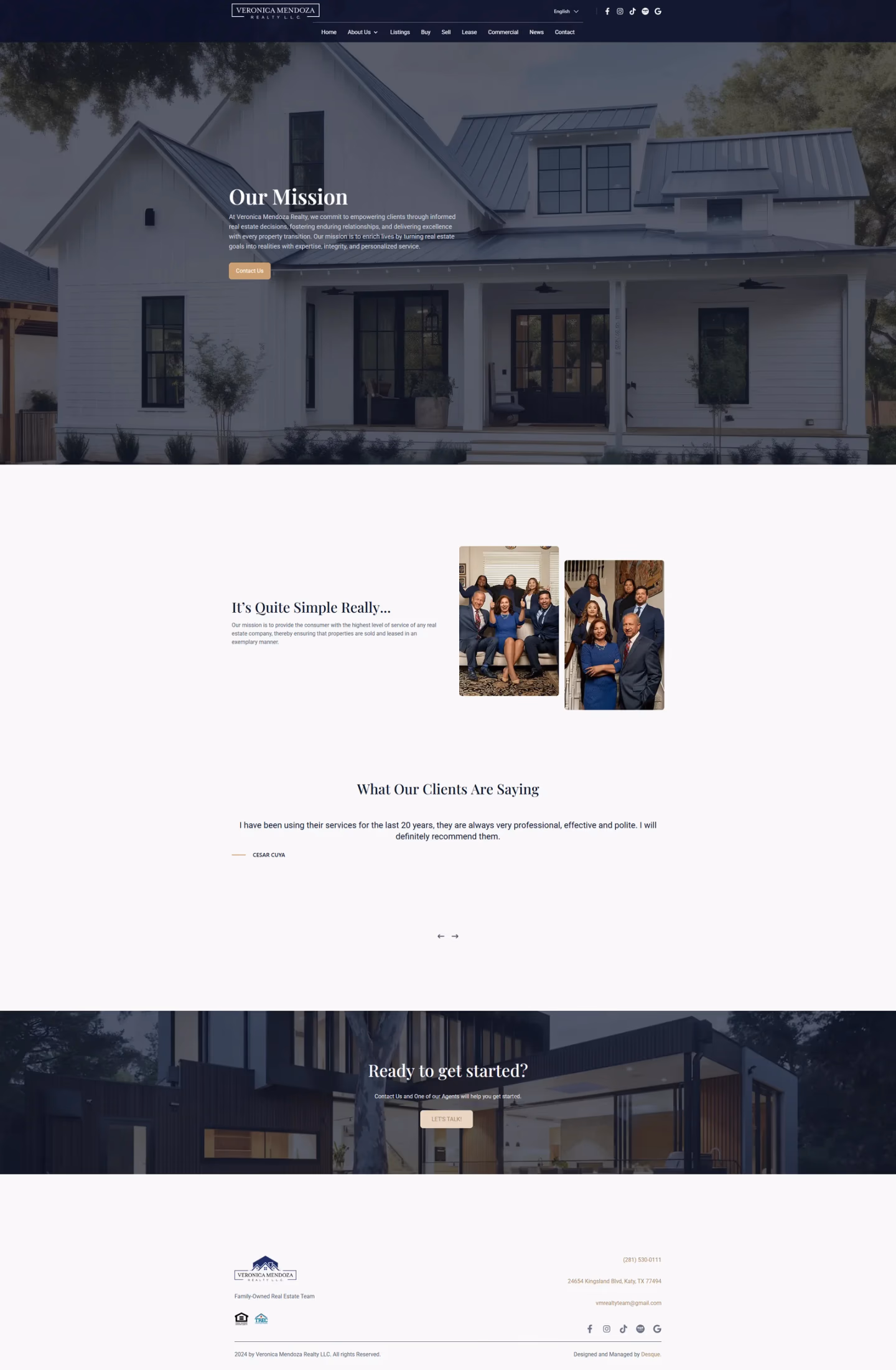 Veronica Mendoza Realty mission page designed by Desque