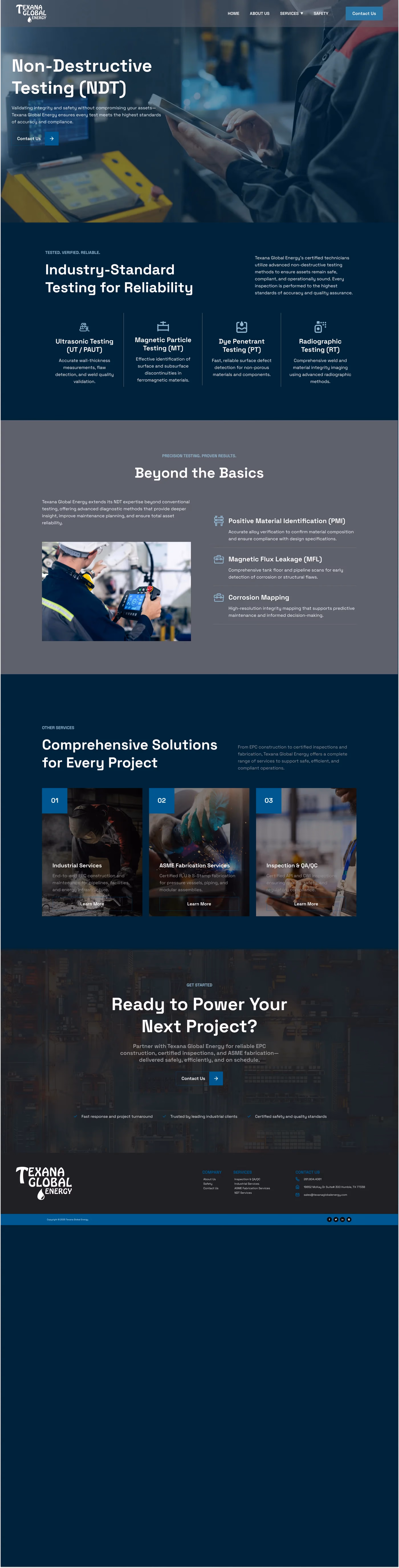 Texana Global Energy NDT services page designed by Desque