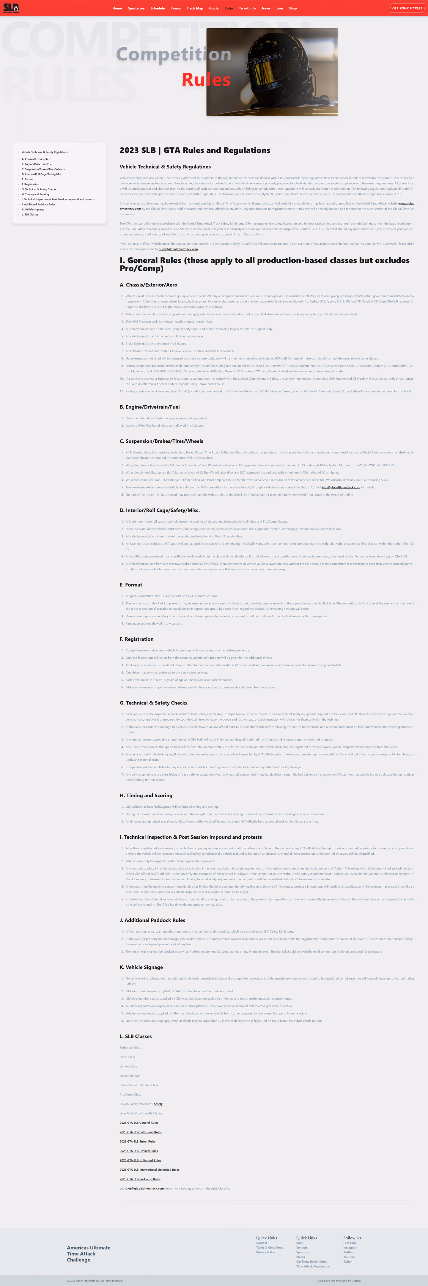 Super Lap Battle rules page designed by Desque, competition regulations and class structure