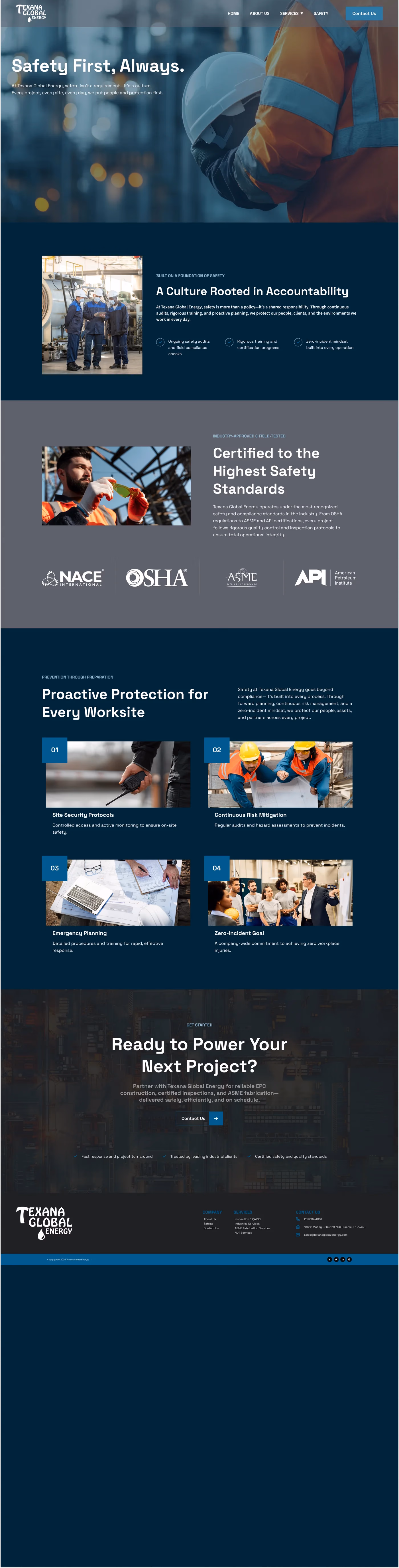 Texana Global Energy safety and compliance page designed by Desque
