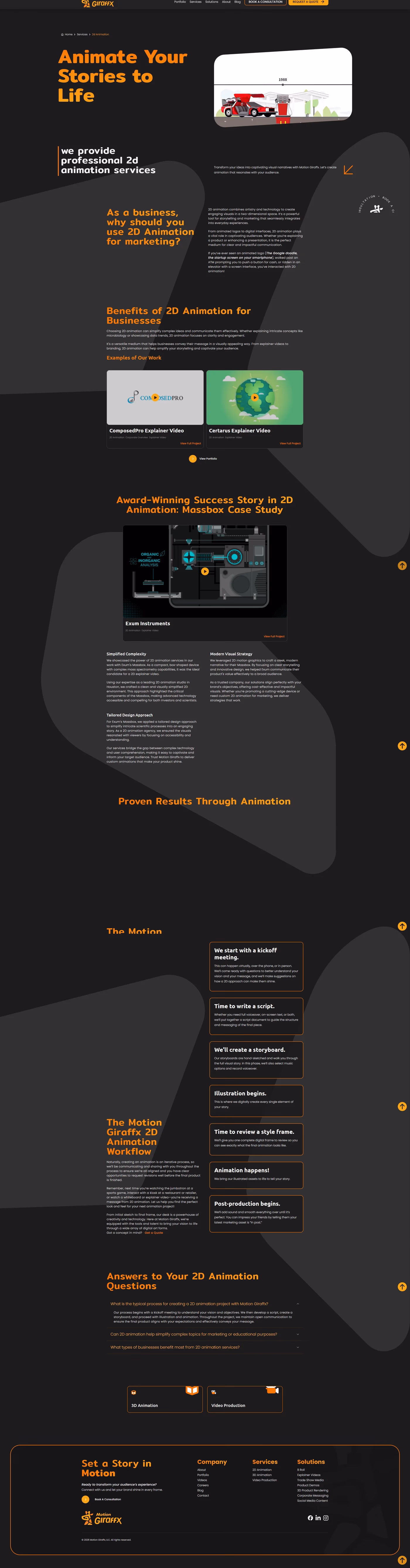 Motion Giraffx 2D animation service page designed by Desque