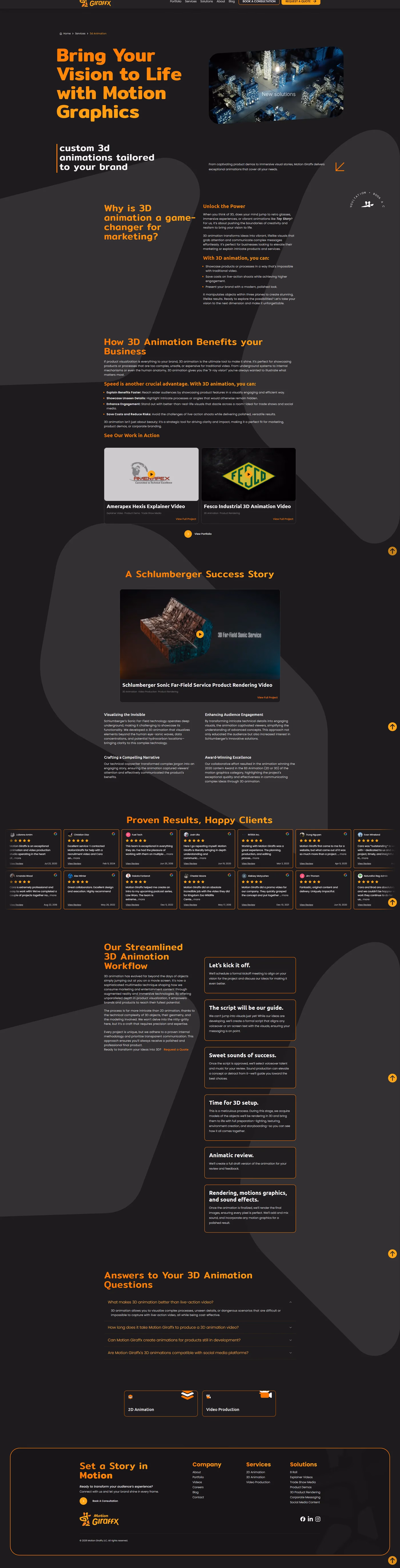 Motion Giraffx 3D animation service page designed by Desque