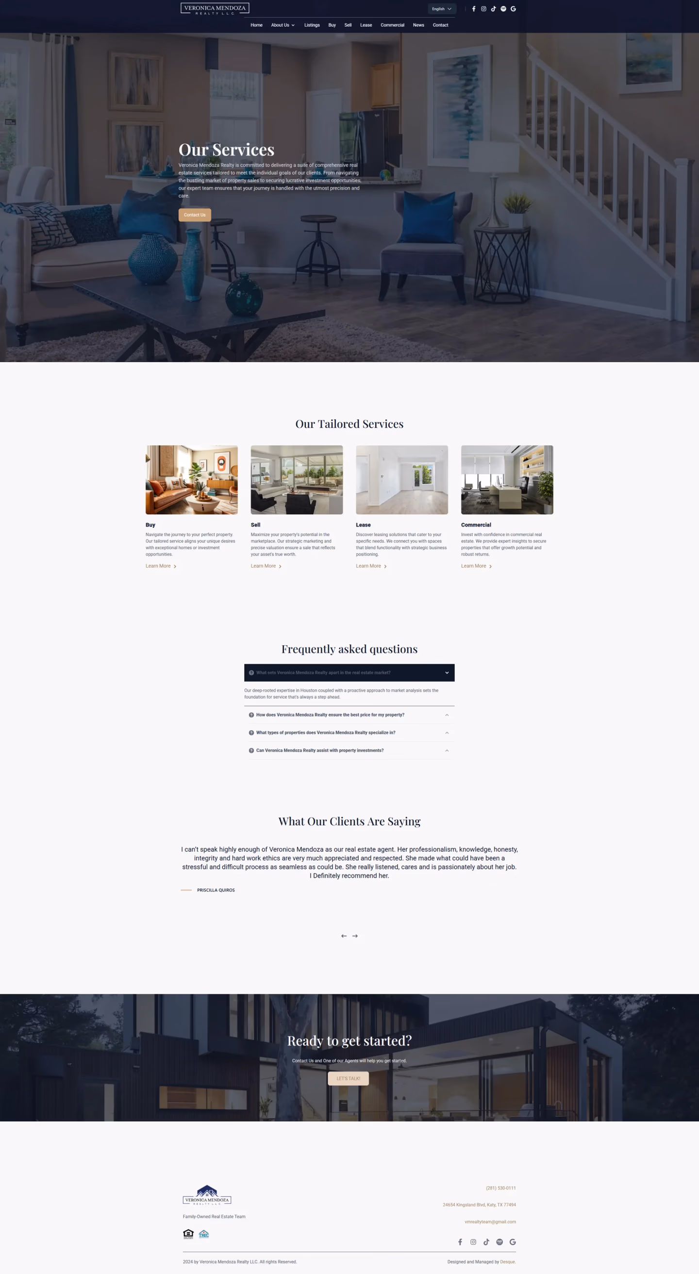 Veronica Mendoza Realty services page designed by Desque
