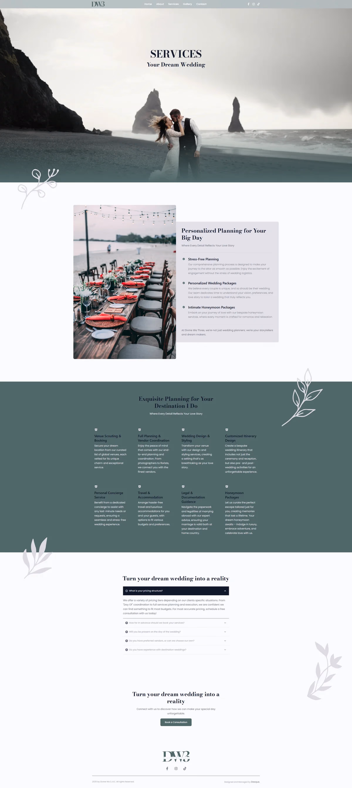 Divine We Three services page designed by Desque