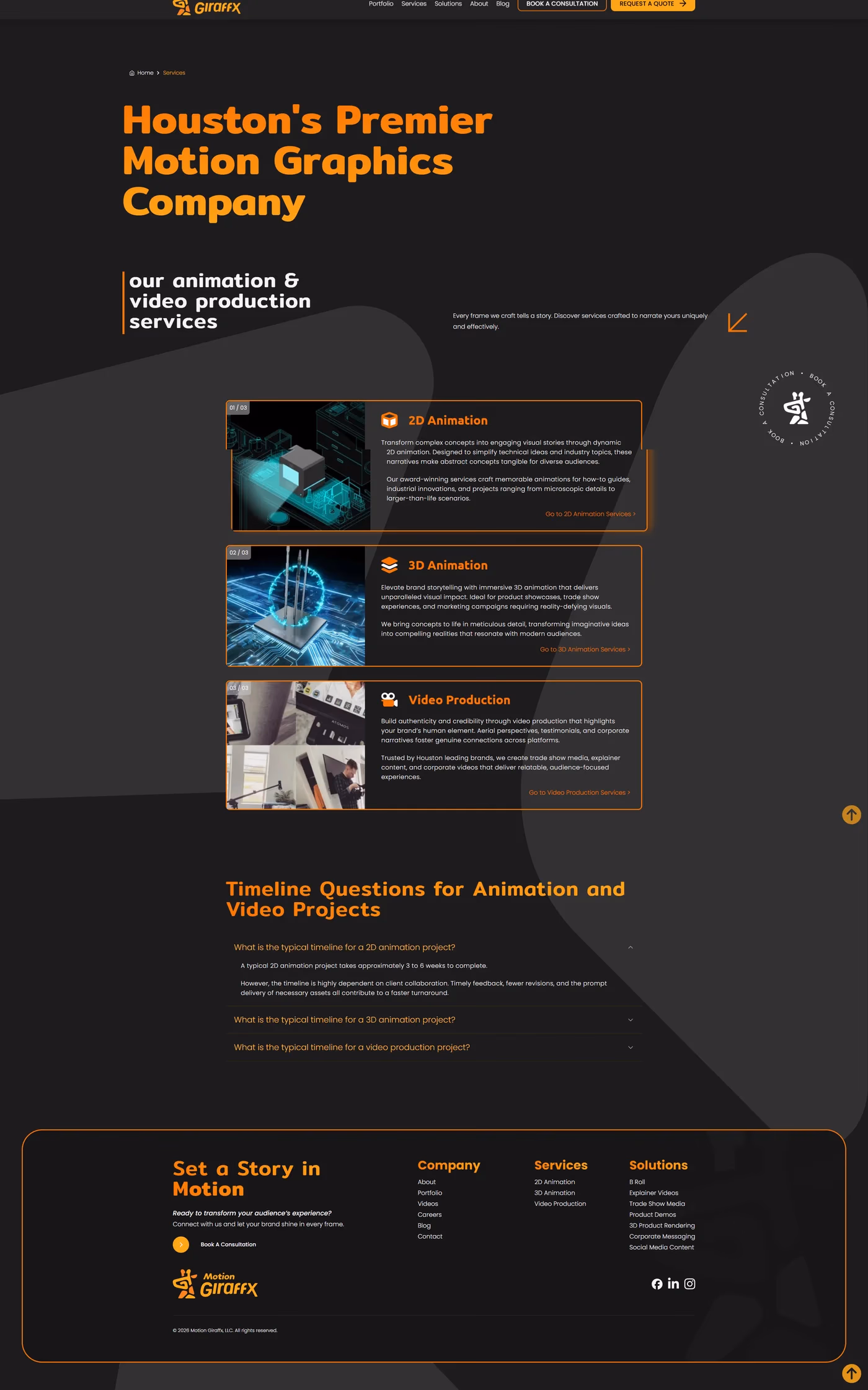 Motion Giraffx services overview page designed by Desque