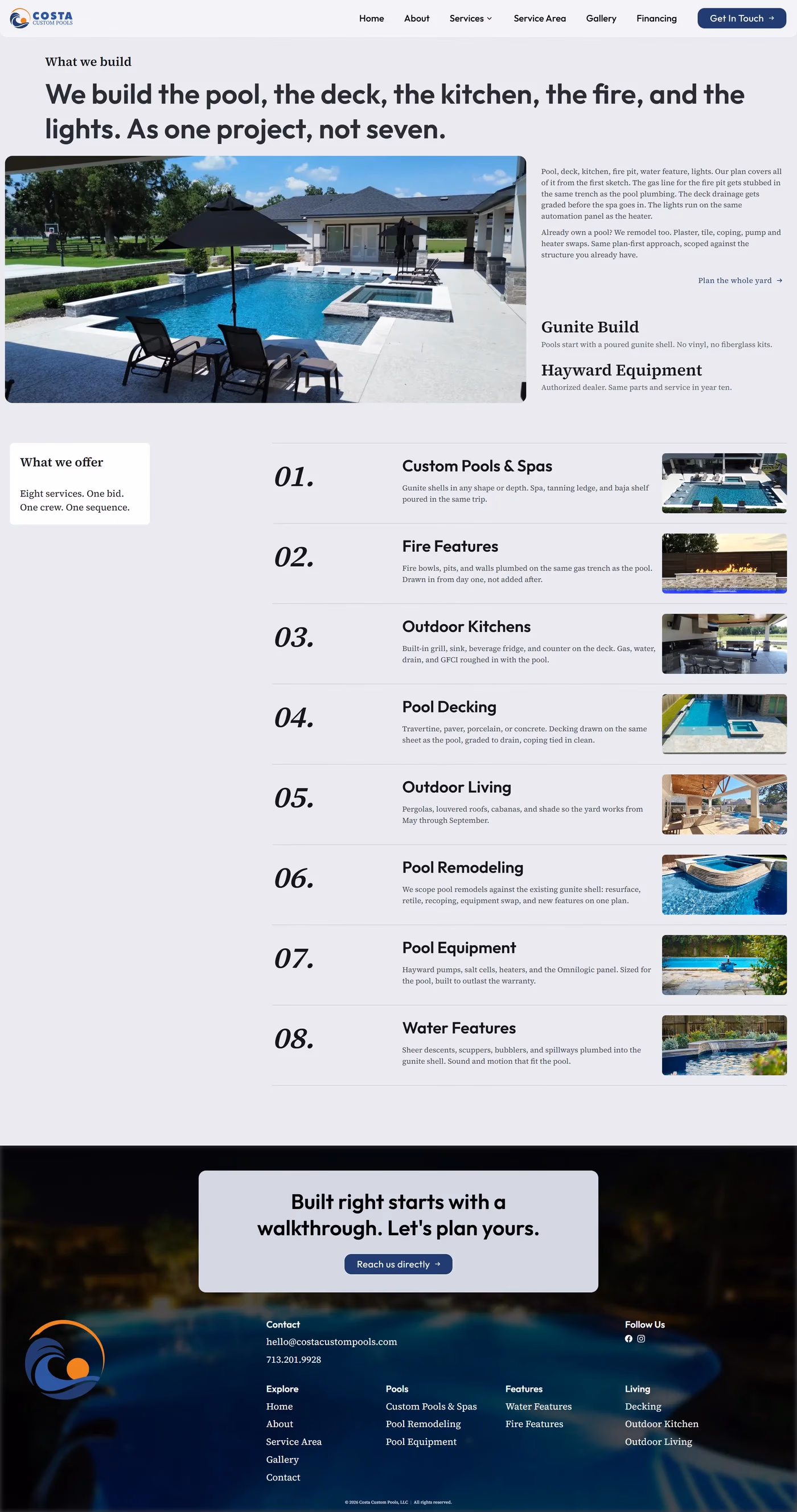Costa Custom Pools services page designed by Desque