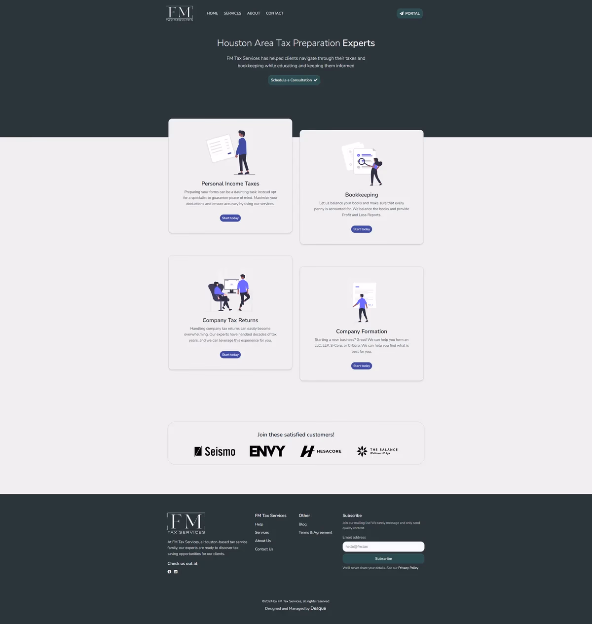 FM Tax Services services page designed by Desque