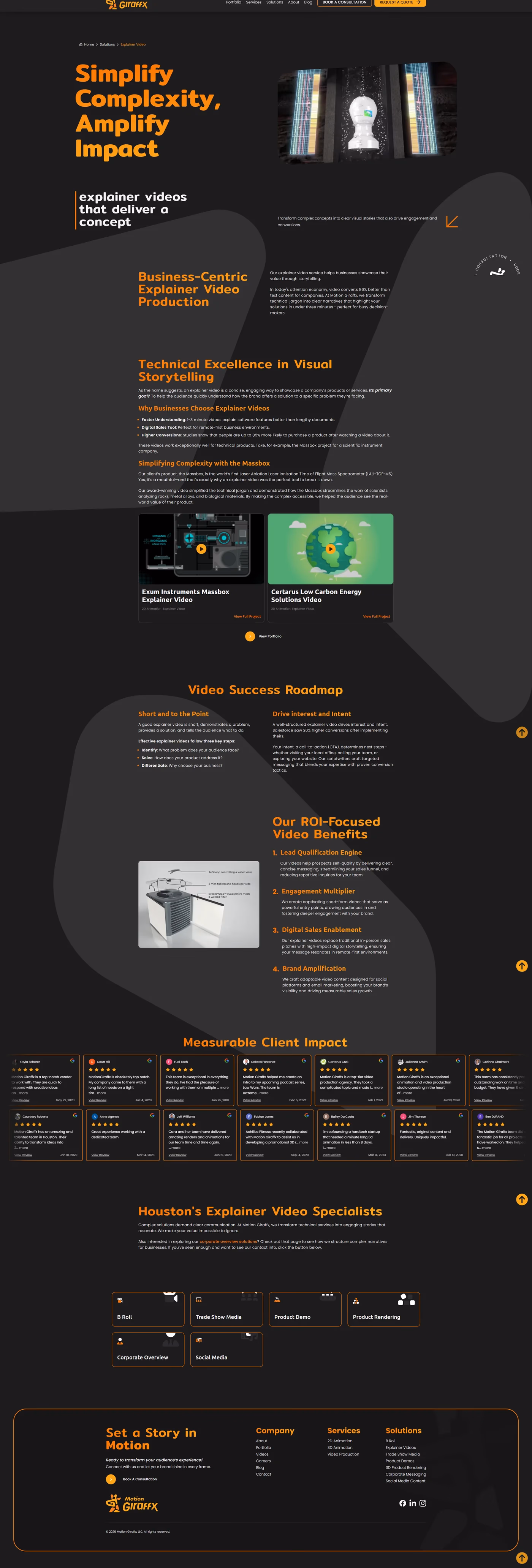 Motion Giraffx explainer video solutions page designed by Desque