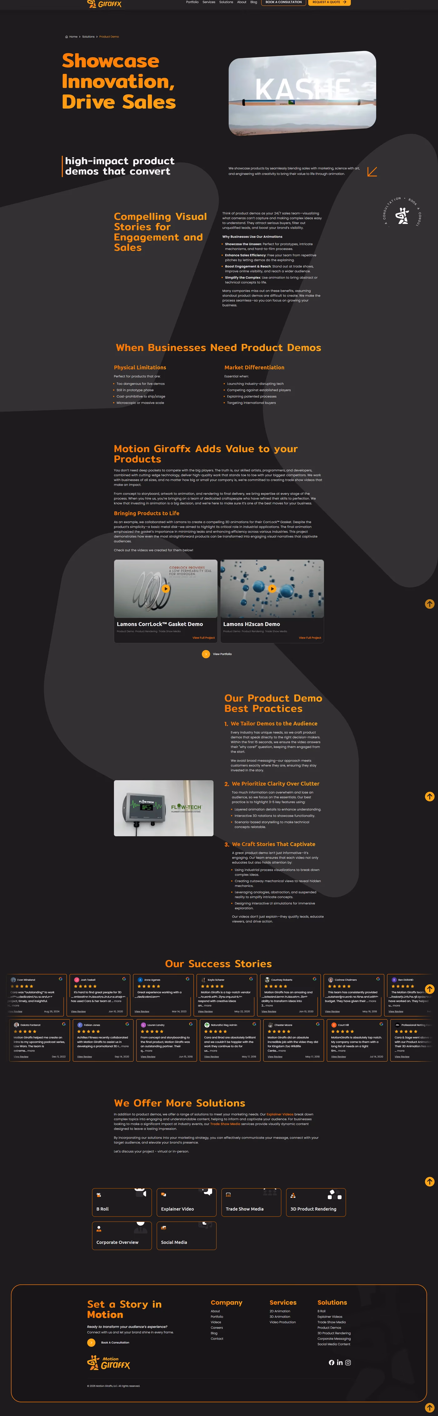 Motion Giraffx product demo solutions page designed by Desque