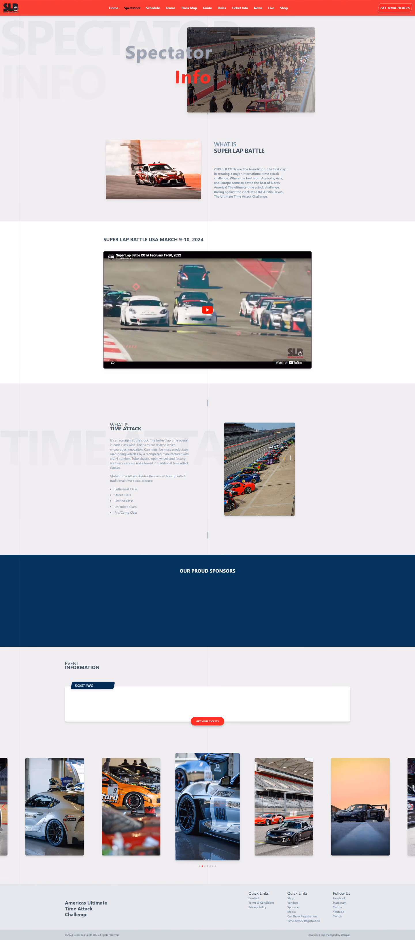 Super Lap Battle spectators page designed by Desque, event experience overview