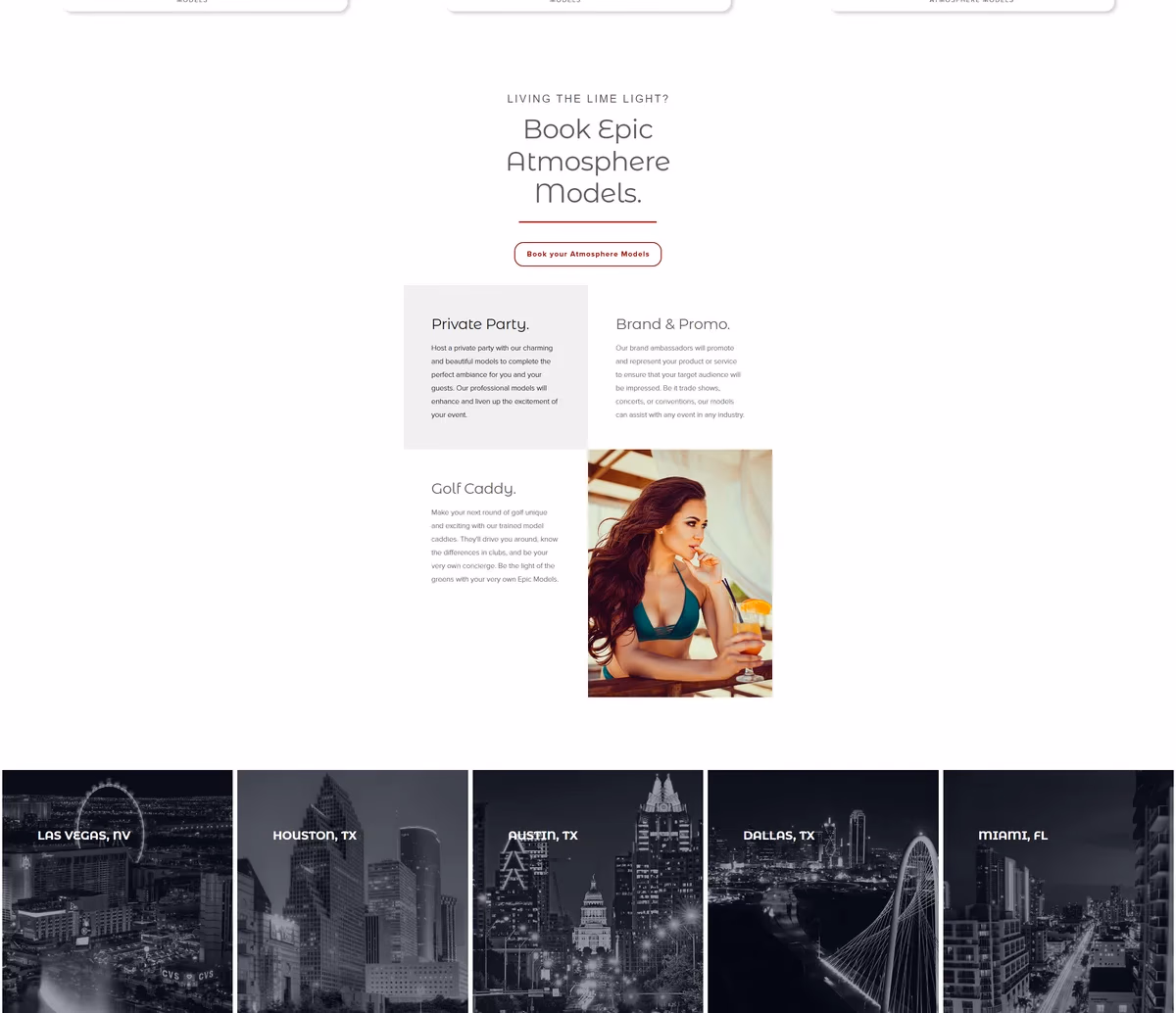 Epic Modeling Agency website talent showcase section with asymmetrical editorial layout designed by Desque