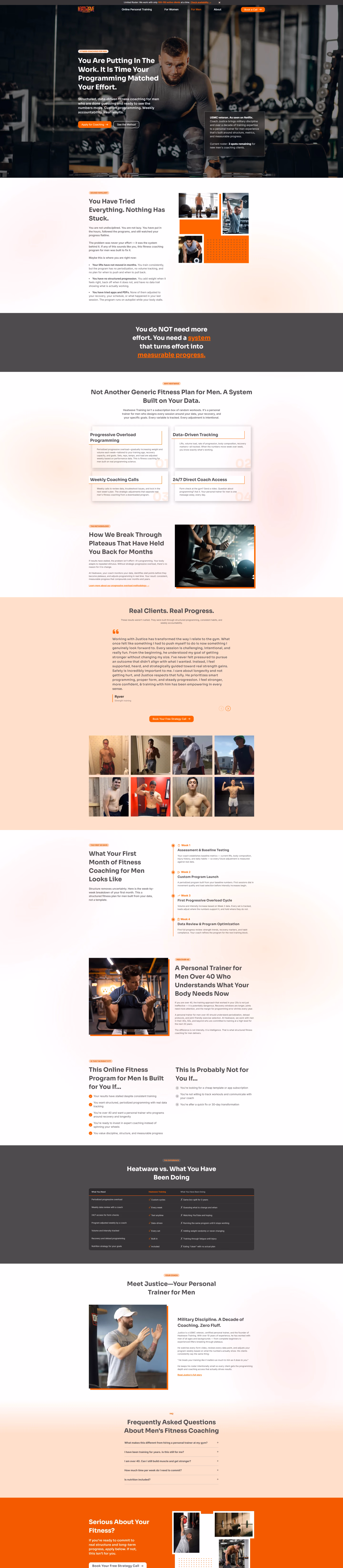 Heatwave Houston personal training for men page designed by Desque