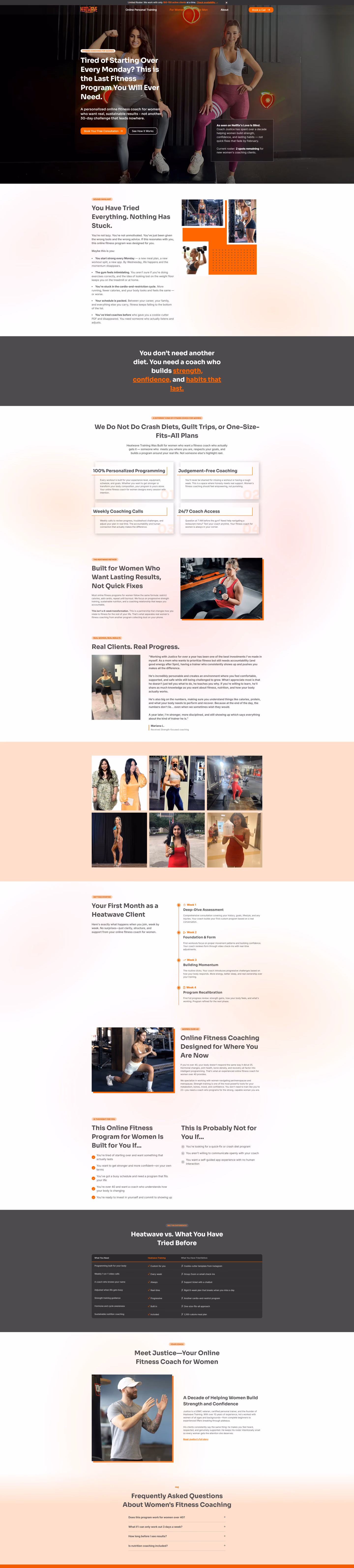 Heatwave Houston personal training for women page designed by Desque