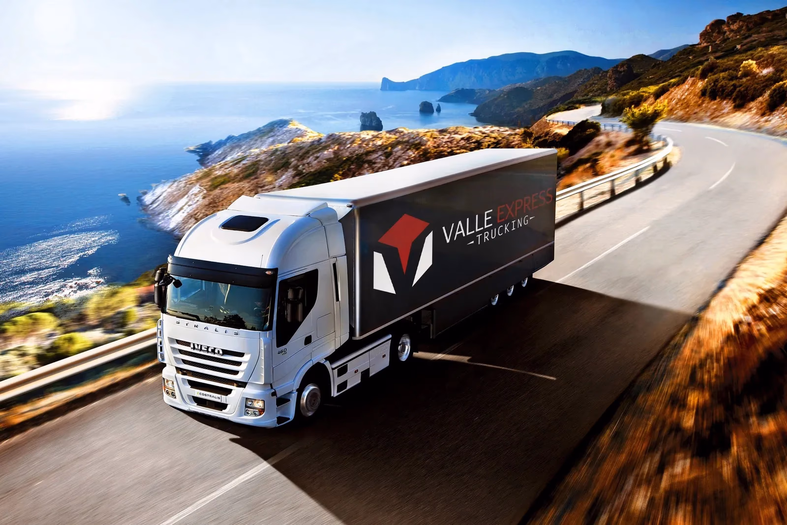 Valle Express Trucking website homepage header section designed by Desque
